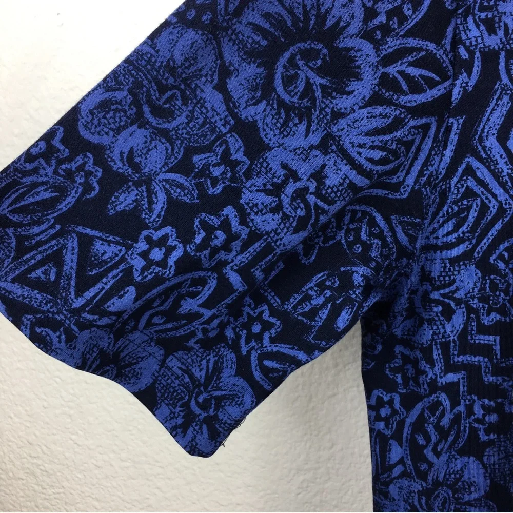 Land's End Navy Blue Floral Short Sleeve Stretch Cotton Made USA Dress Size S